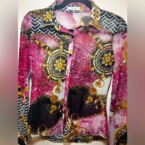 Medium Long Sleeve Button Down Sheer Top